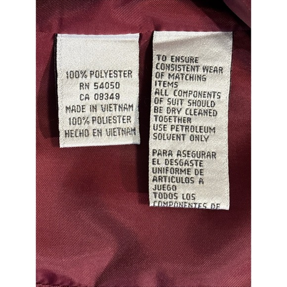 Burgundy 3pc Jones New‎ York Career Special Occasion Suit Piped Satin Edge 12 - Picture 10 of 16
